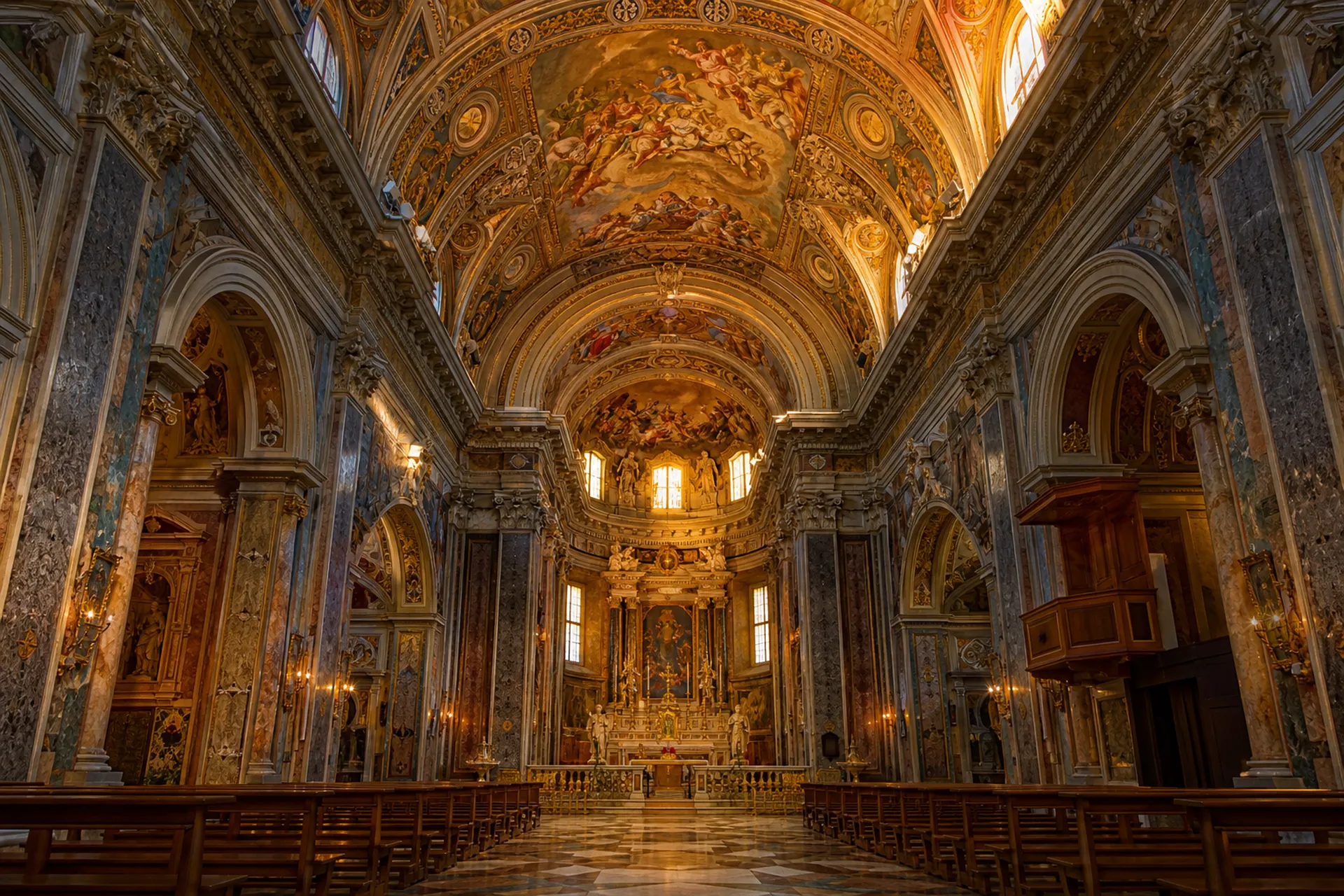 Interno di una chiesa barocca italiana con affreschi