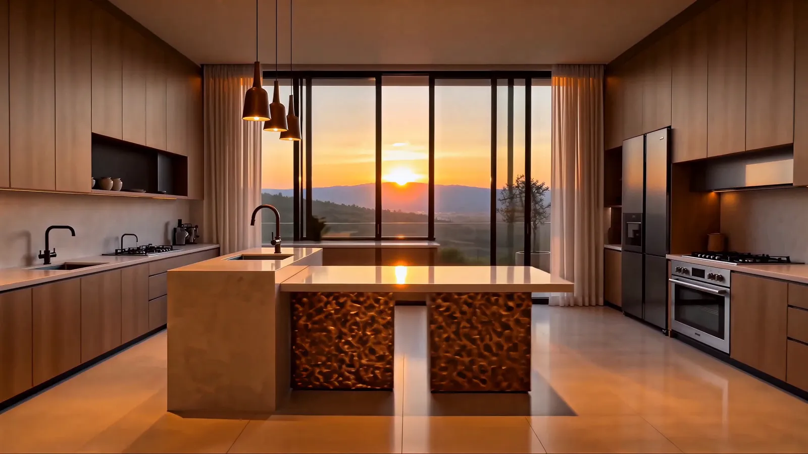 Villa Aurora: cucina con isola in travertino