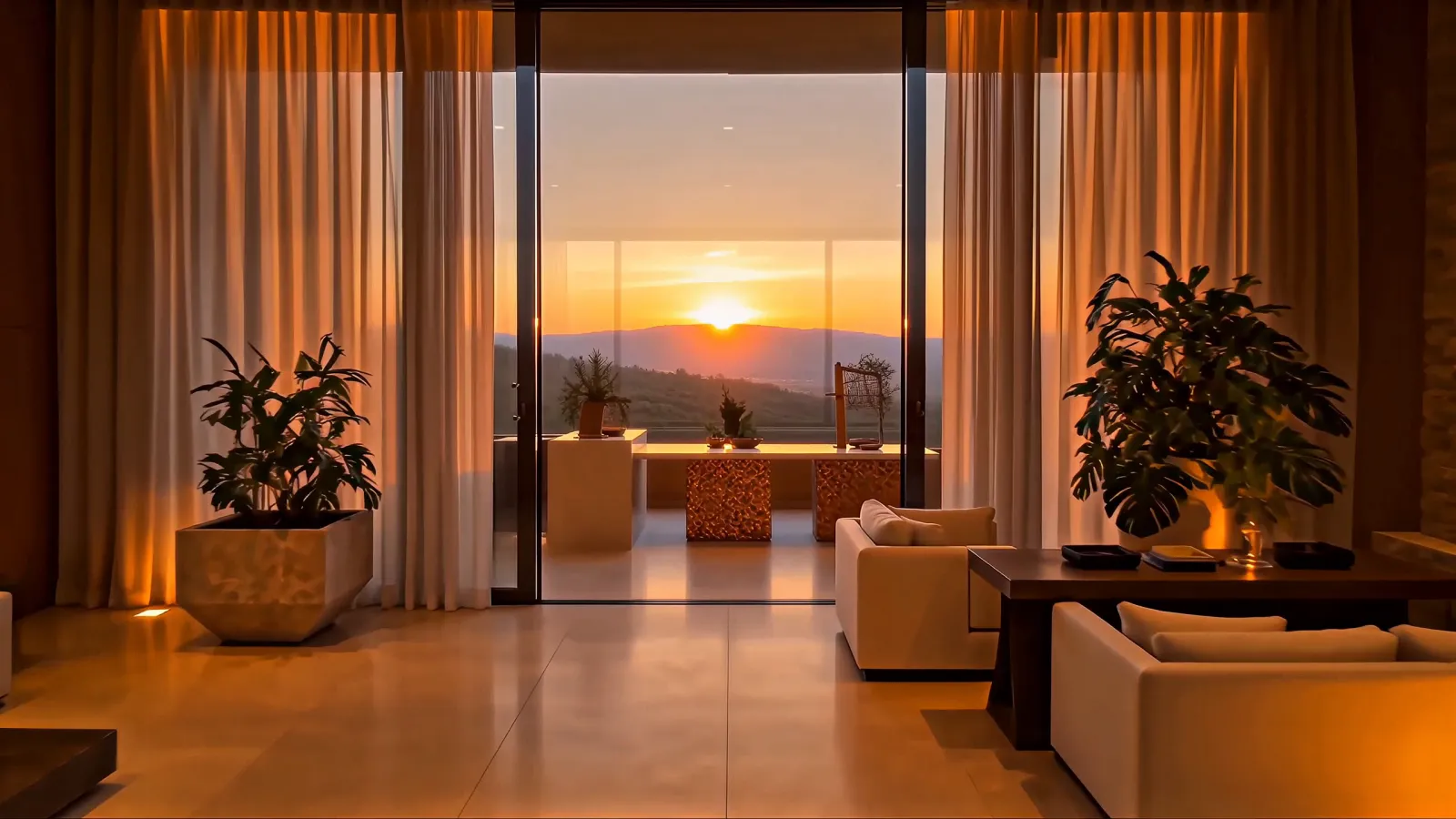 Villa Aurora: soggiorno con vetrate a ovest